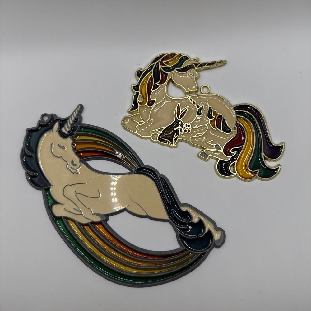 Vintage 1980s Stained Glass Unicorn Decorative Suncatcher Window Hangs